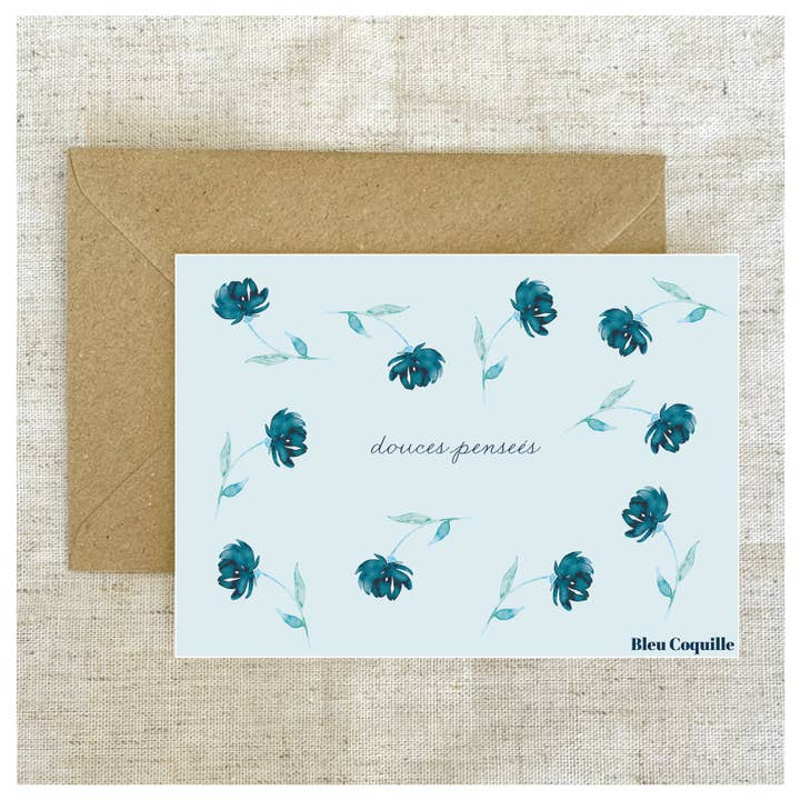 Stationery Postcard - Sweet Thoughts (Blue Roses) for wholesale by Bleu Coquille
