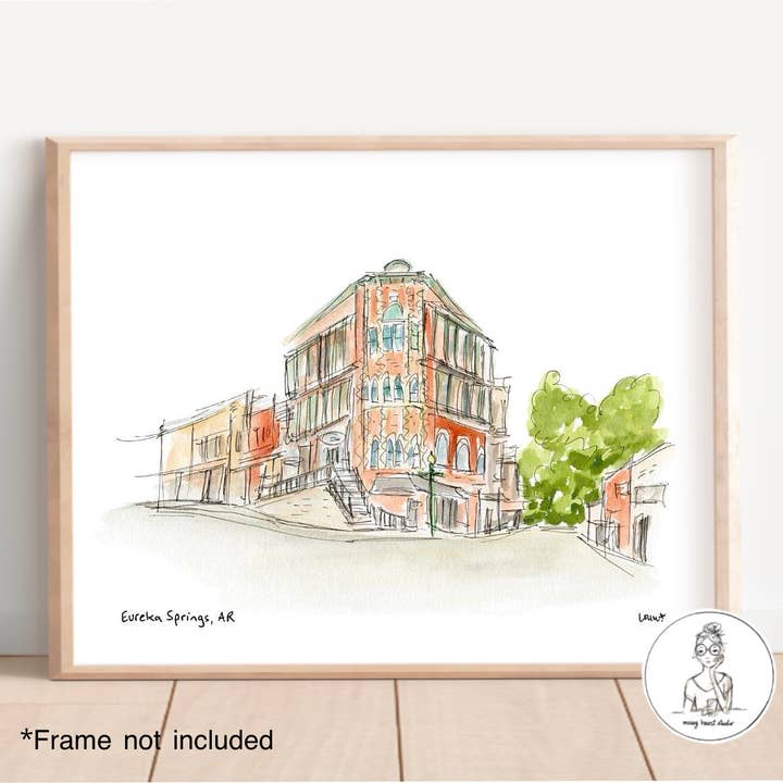 Eureka Springs, Arkansas - Market Corner. Art Print for wholesale by Messy Heart Studio