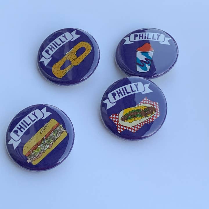 Made by Nilina - Wholesale Lapel Pin/Button - Food of Philly Buttons Philadelphia Pennsylvania Souvenir