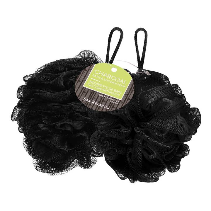 Charcoal Bath & Shower Pouf (2-Pack) for wholesale by Relaxus Products
