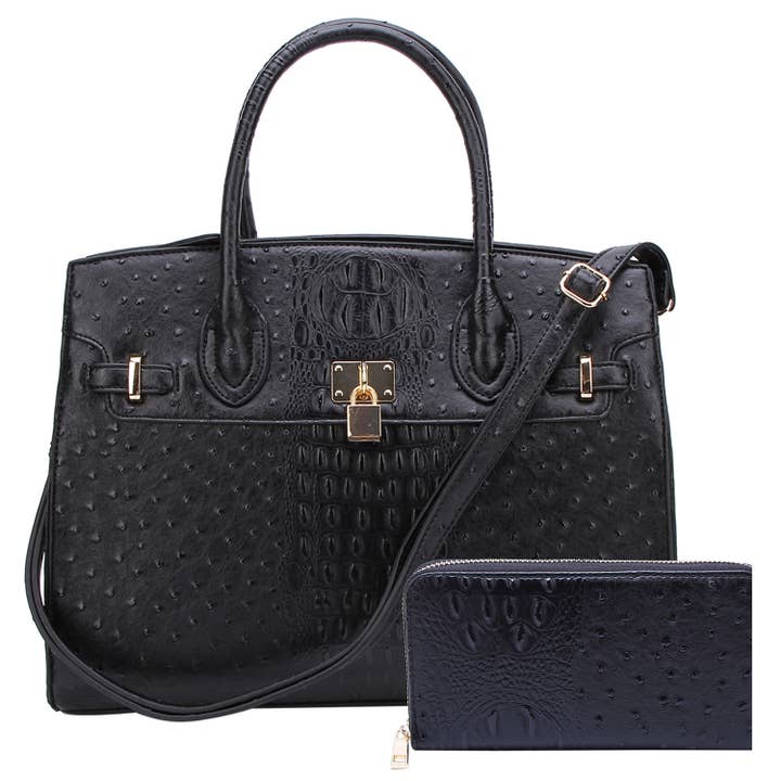 M&M HANDBAGS, LLC. - Vendita all'ingrosso Borsa per laptop - Unisex - OS1096 Borsa a tracolla 2 in 1 con lucchetto Ostrich Croc17