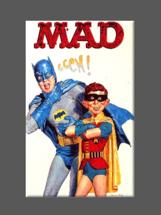 MAD MAGAZINE, Magnet, Button, Alfred E Neuman, Batman, Robin for wholesale by Ba Ba Buttons
