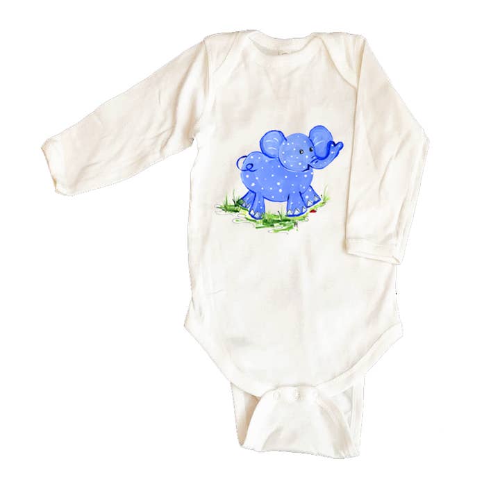 Cotton Bodysuit Long Sleeve 228 Blue Elephant for wholesale by Designs By Beverly, LLC