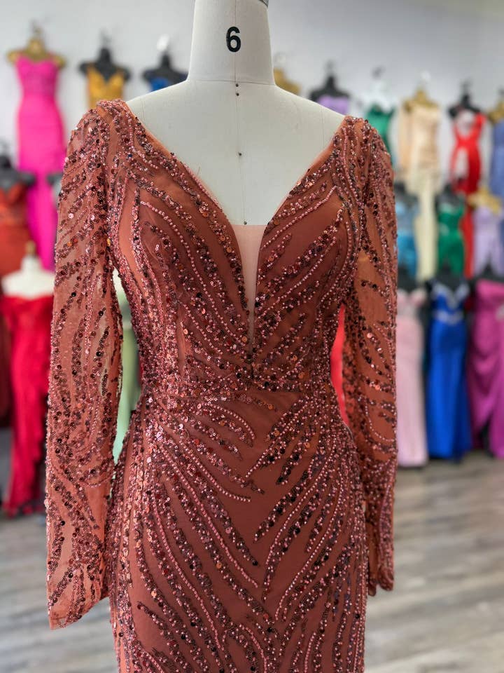 LONG SLEVES, SEQUIN GOWN for wholesale by La Veneto