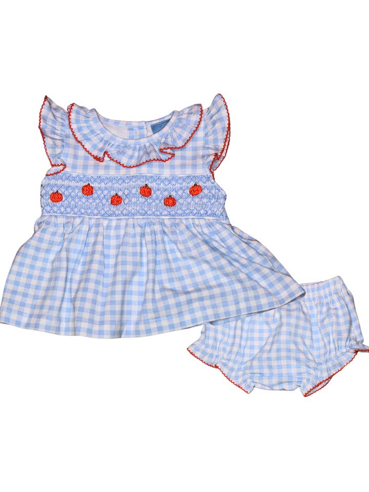 Gingham Smocked Pumpkins - Bloomer Set for wholesale by Main Street Smocking Company