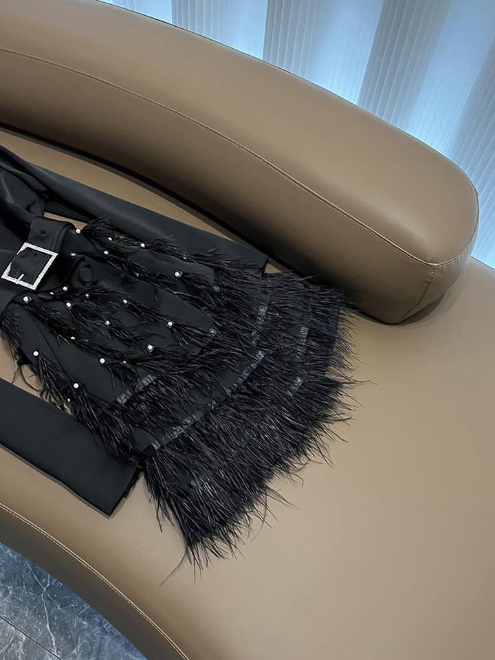 SY388 Elegant Black Lapel Tassel Belt Midi Dress for wholesale on Faire6