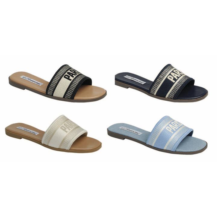 Flat Sandal -PARIS- Logo and other Purchase Wholesale flat sandals. Free Returns & Net 60 Terms on Faire trending on Faire.
