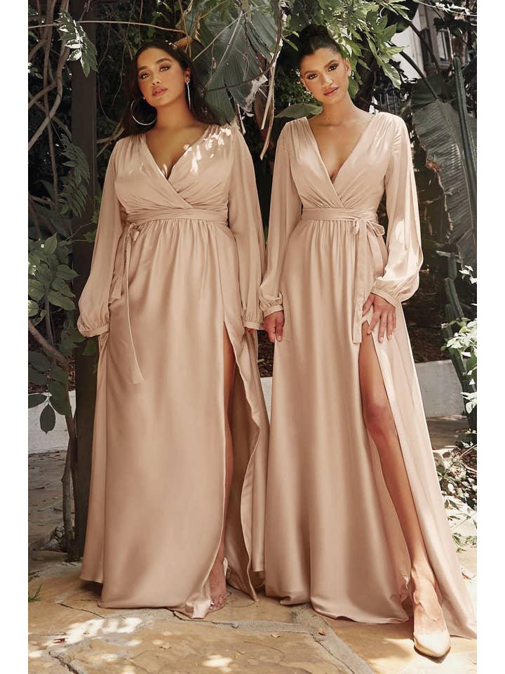 Ladivine by Cinderella Divine - Wholesale Gown - Women's - Long Sleeve Satin Dress