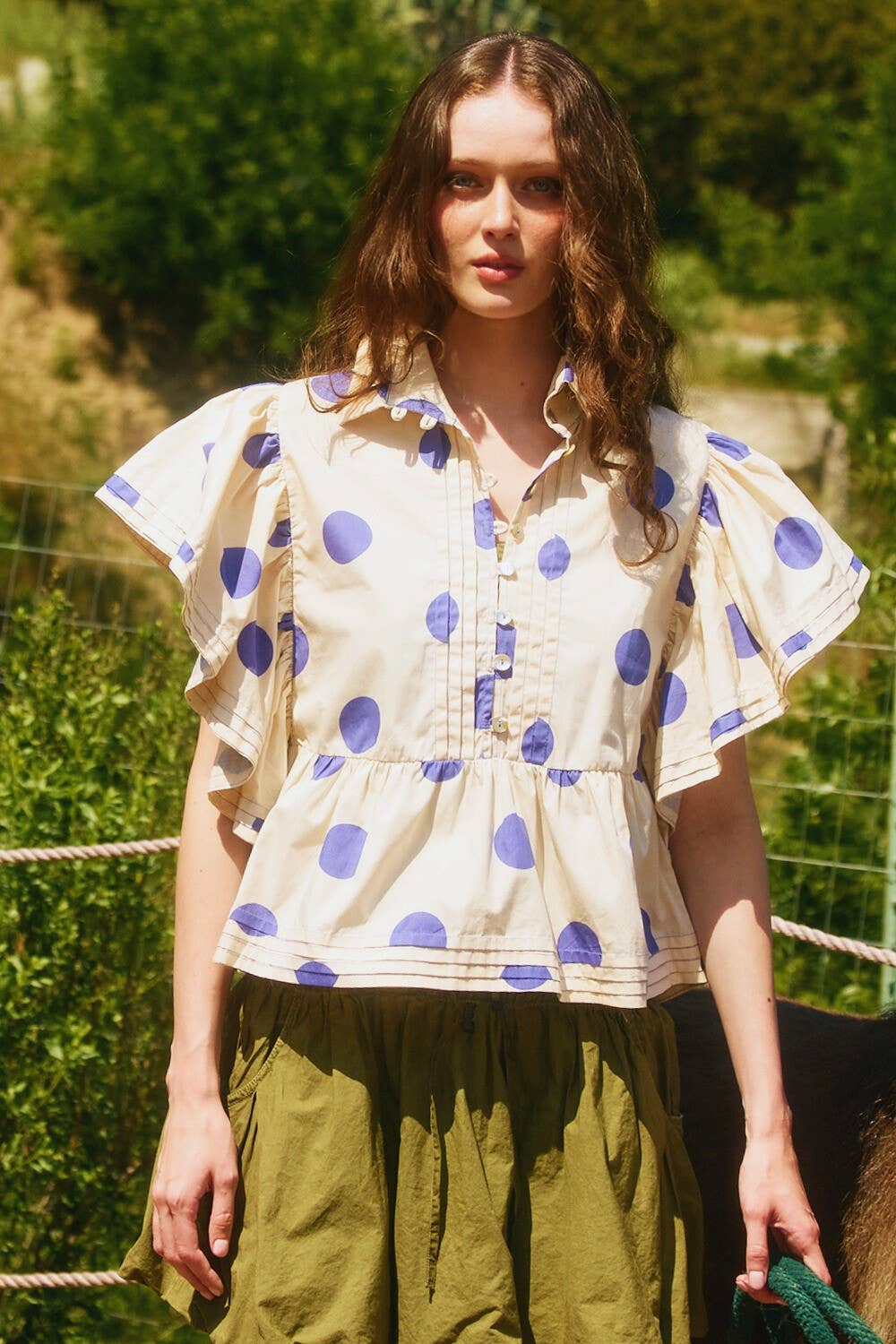 BUCKETLIST INC - Wholesale Blouse - Women's - IT2337 Ruffle Sleeves Pintuck Detail Polka Dot Print top5