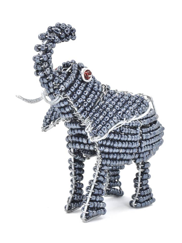 Patmore's Charcoal Blue Beaded Elephant Sculpture for wholesale by Swahili | AFRICAN MODERN