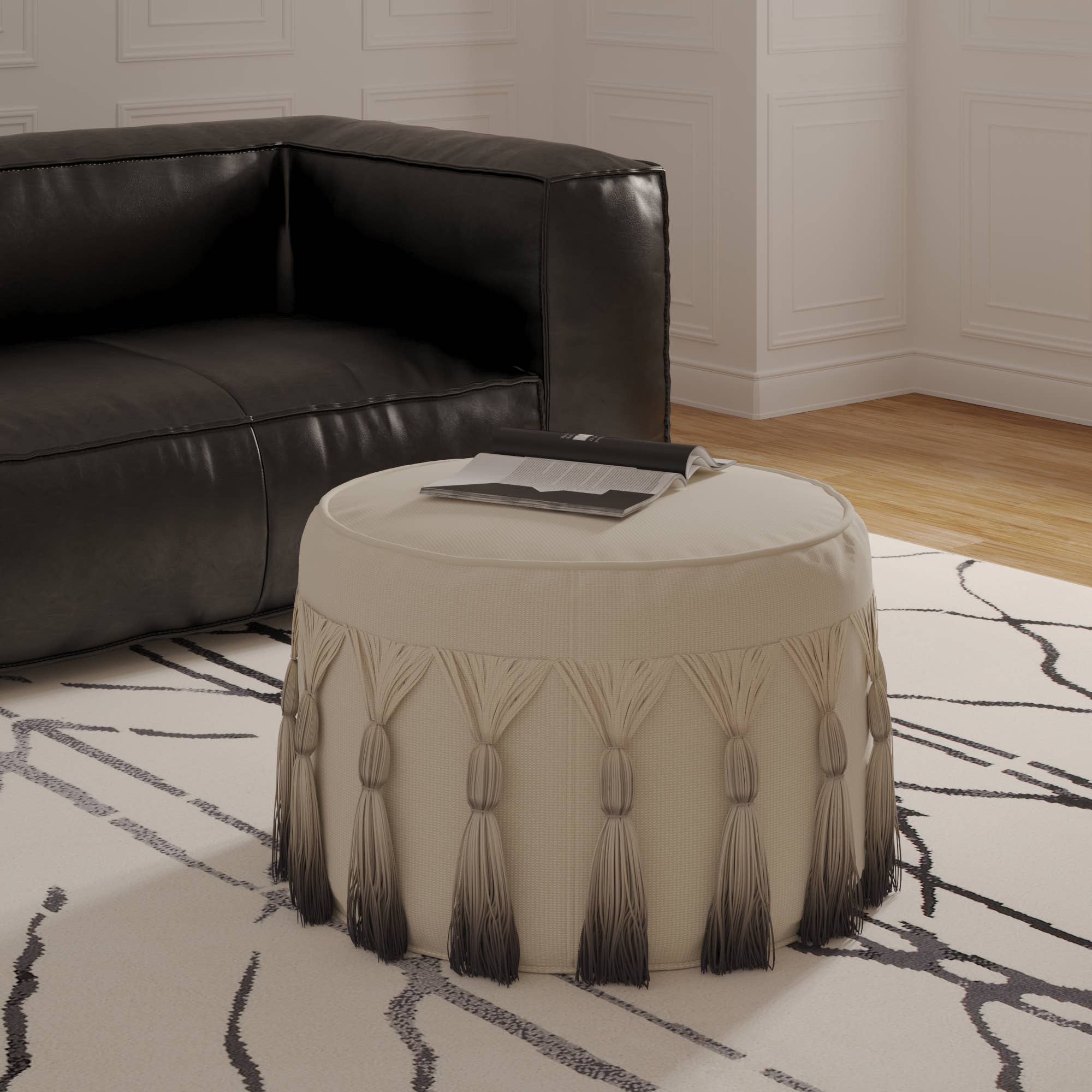 White Black Sophisticated Ombre Pouf for wholesale on Faire3