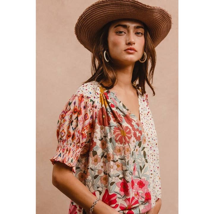 WOVEN PRINT MIX AND MATCH PEASANT TOP for wholesale on Faire
