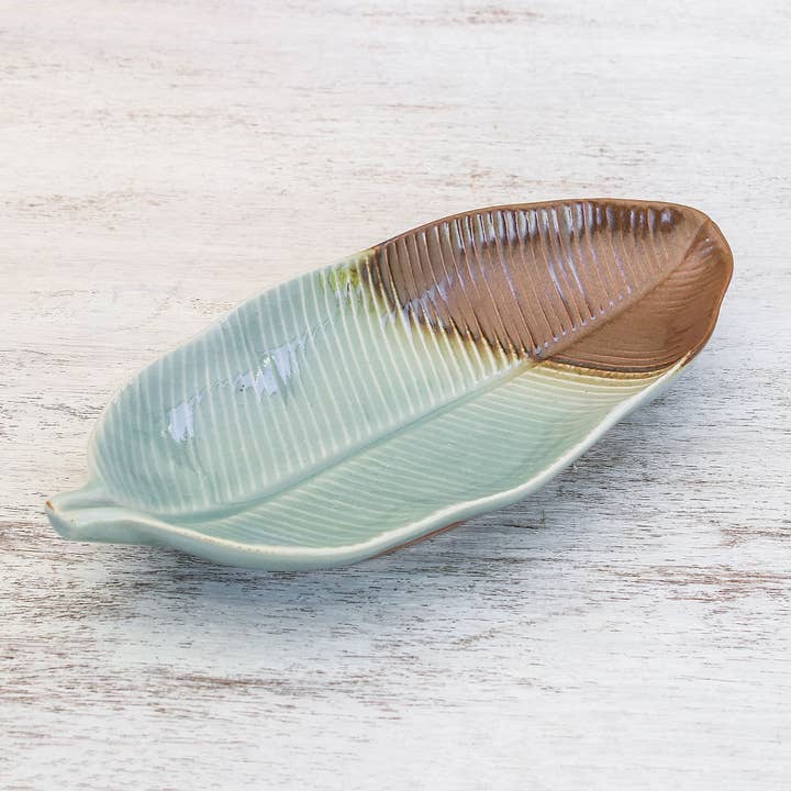 Novica Handmade Nature Is Present Celadon Ceramic Platter for wholesale by NOVICA