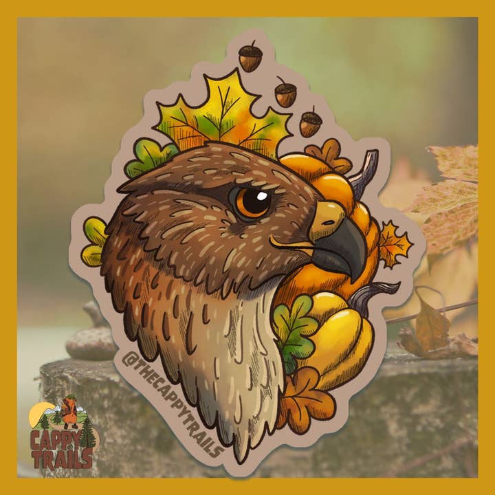 Klistermærke med rødhovedet musvåge for engroshandel hos Cappy Trails