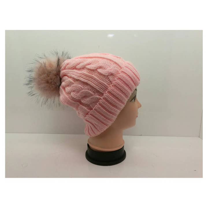 Superbia - Vendita all'ingrosso Berretto - Donna - PomPom Hat-101 abbinato a trecce in pelliccia sintetica foderato in pile