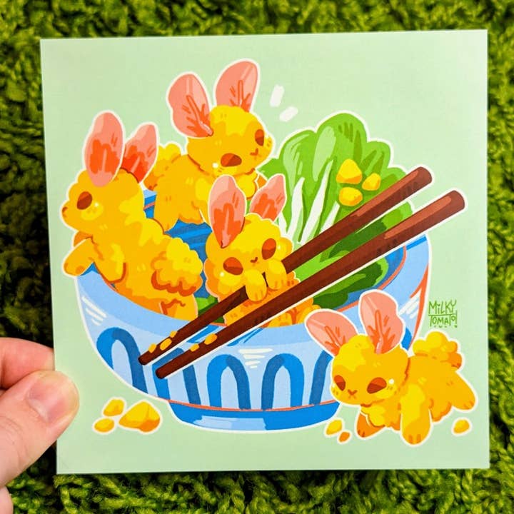 Tempura Bunnies Square Print for wholesale by Milky Tomato