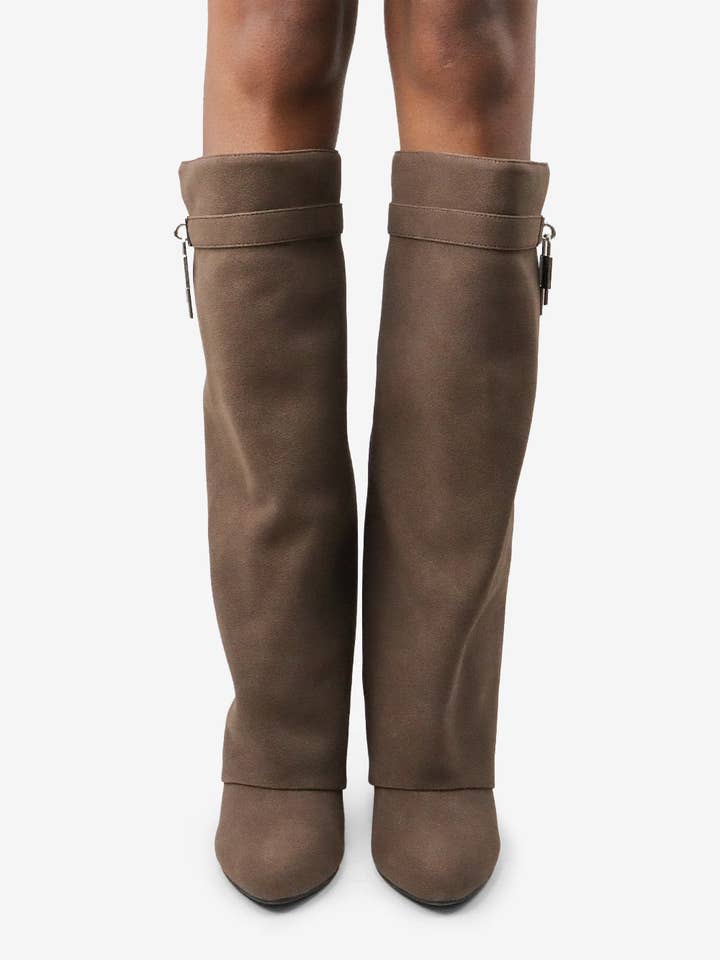 Lemonade Shoes - Wholesale Boots – Women’s - I AM THE ONE - Chic Knee-High Suede Boot w/ Lock Detail6