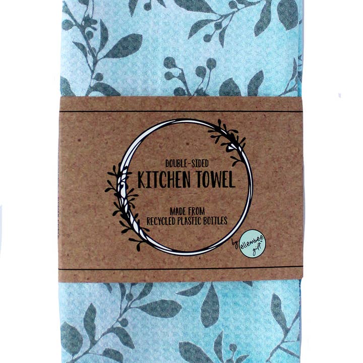 Oultined leaves and clouds | two sided  kitchen tea towels  for wholesale by ellembee gift