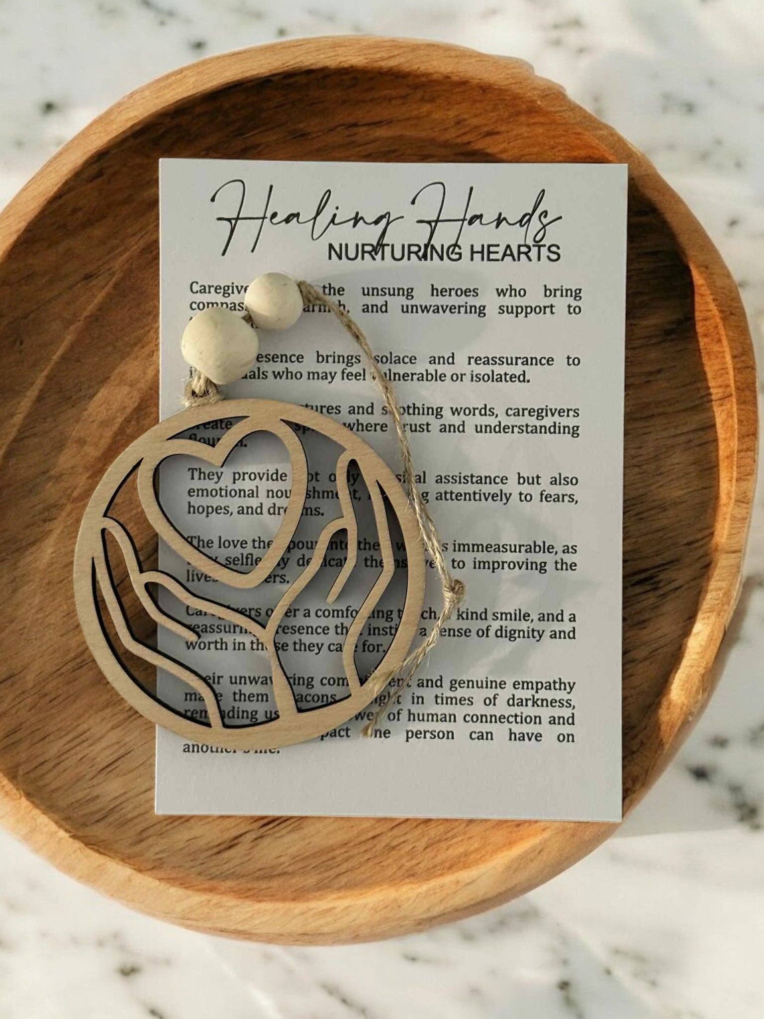 Montgomery and Claire - Wholesale Ornament - Caregiver Appreciation Wooden Ornament with Hearts and Nurturing Message Story Card