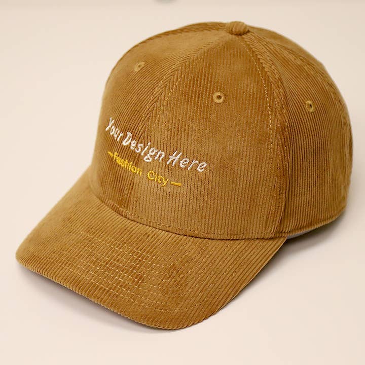 Fashion City - Wholesale Baseball Cap - Unisex - Custom Embroidery Corduroy Adjustable Cotton Baseball Cap