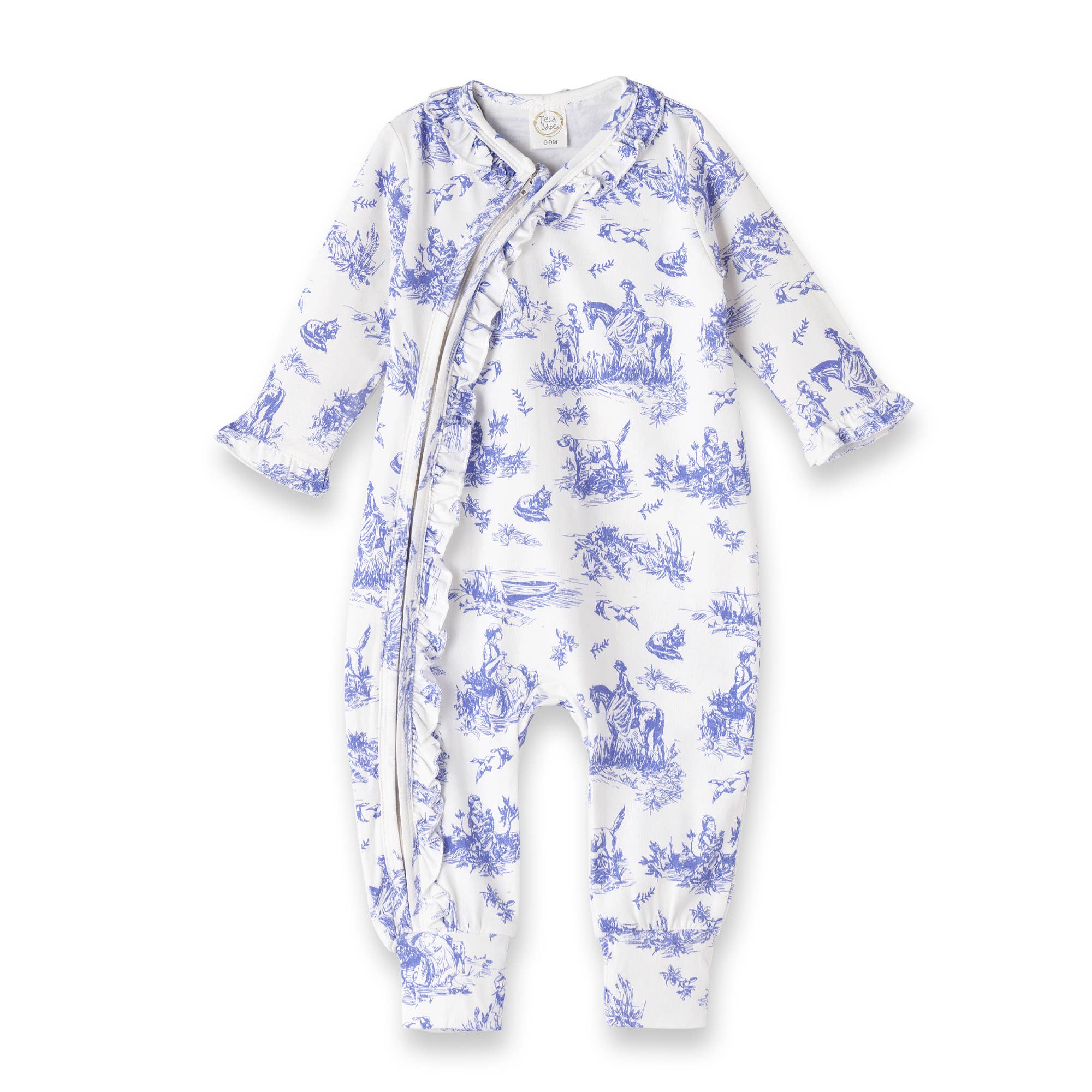 Tesa Babe - Wholesale Jumpsuit - Baby - Baby Girl Toile de Jouy Bamboo Zipper Romper - Mommy and Me0