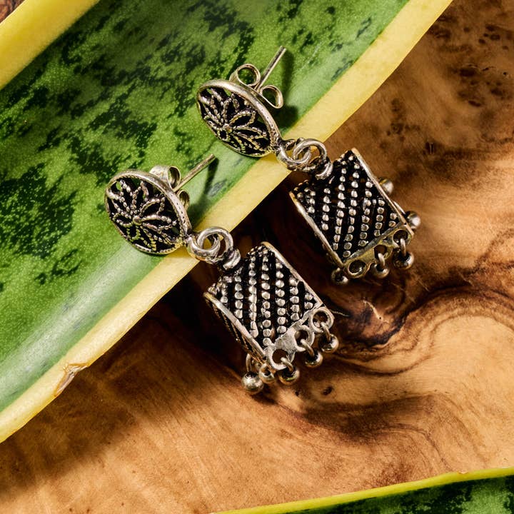 Ten Thousand Villages - Wholesale Dangle Earrings - Dohara Silvertone Jhumka Drop Earrings2