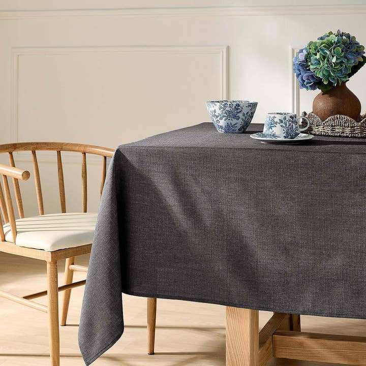 Faux Linen - Charcoal - 100% Polyester Tablecloth for wholesale by Texstyles Deco Inc.