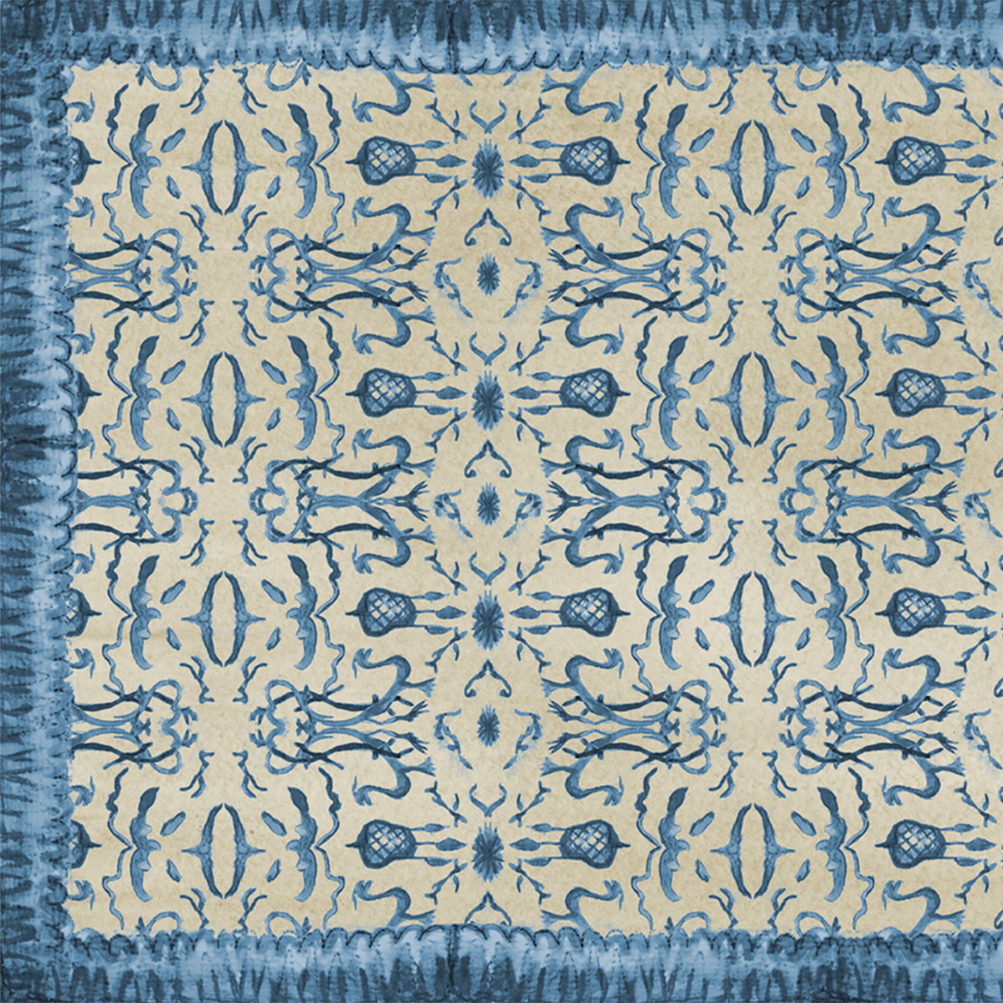 French Graffiti – wholesale Floor mat – Blue & Tan Chinoiserie Vinyl Floor Mat2