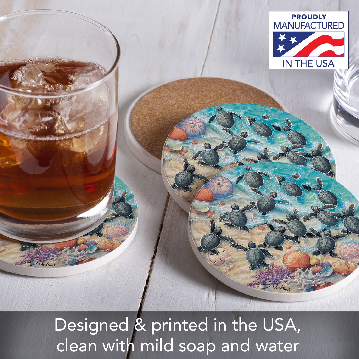 CounterArt/Highland Home/Thirstystone/CoasterStone - Venta al por mayor Posavasos - Posavasos redondos con piedras absorbentes, de Turtle Hatchlings1