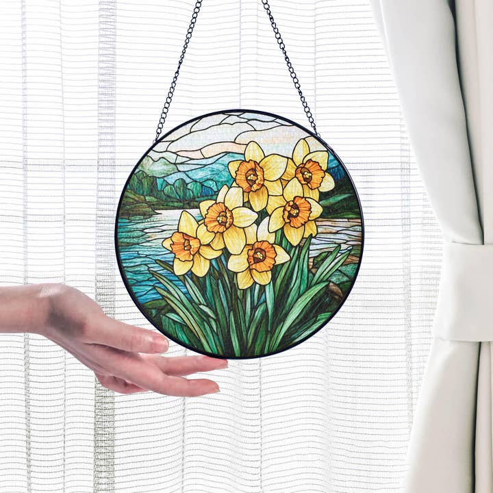 TMLECOM LTD – wholesale Suncatcher – Daffodil Stained Glass Suncatcher, Daffodil March Decor3