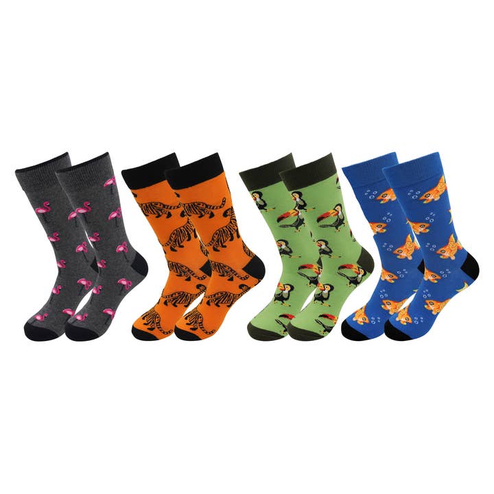 Real Sic – Engroshandel Strømper - Unisex – Animal Fun Sokker - Tiger, Flamingo, Guldfisk, Toucan Sokker