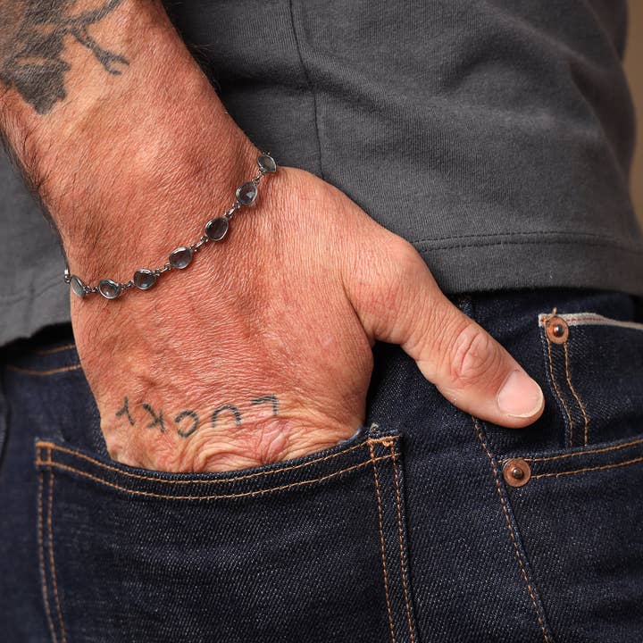 We Are All Smith - Vente Bracelets maillon et chaîne - Bracelet à maillons en topaze bleue de Londres véritable pour homme12