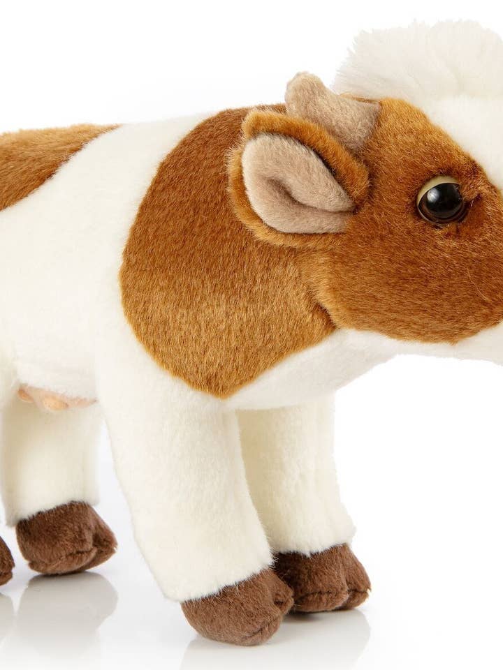 White/brown cow, standing - 27 cm (length) - cuddly/plush toy for wholesale by Uni Toys