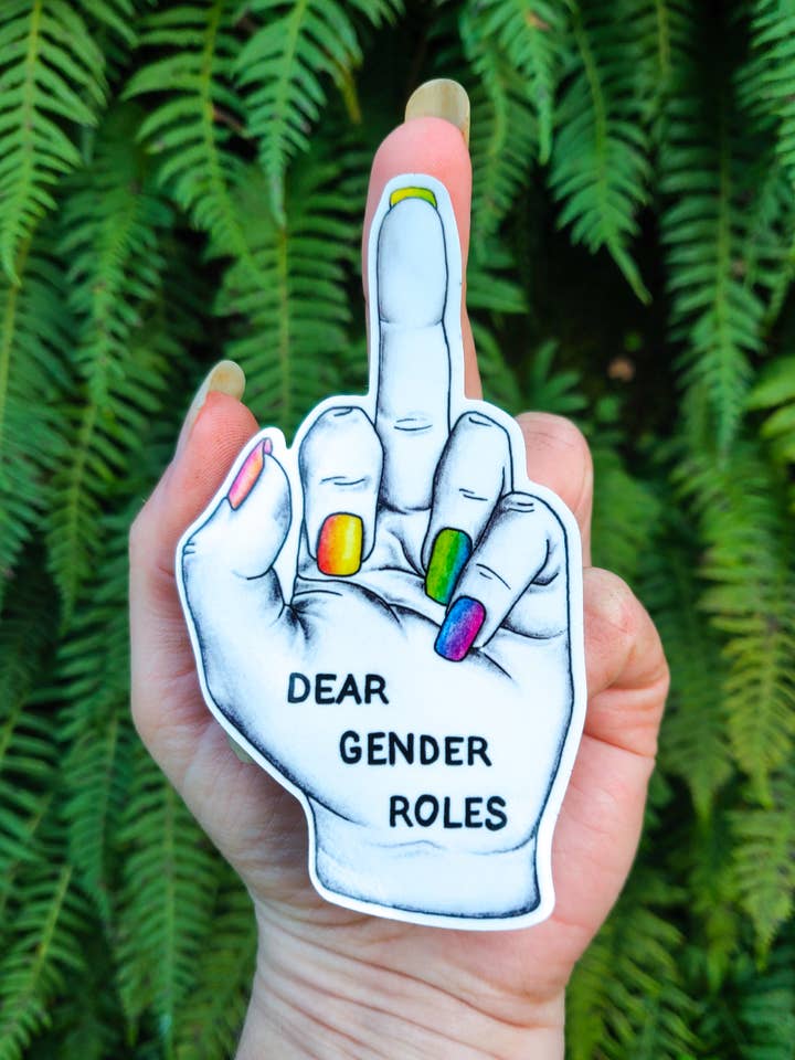 Dear Gender Roles - Vinyl Sticker Art - Queer Feminist Non-binary Transgender Pride LGBTQ+ Rainbow for wholesale by Crafted from Scratch