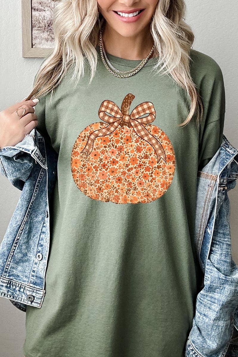 COLORBEAR – Engroshandel Grafisk t-shirt - Dame – Grafisk T-shirt i kraftig bomuld med blomster og græskar til efteråret8