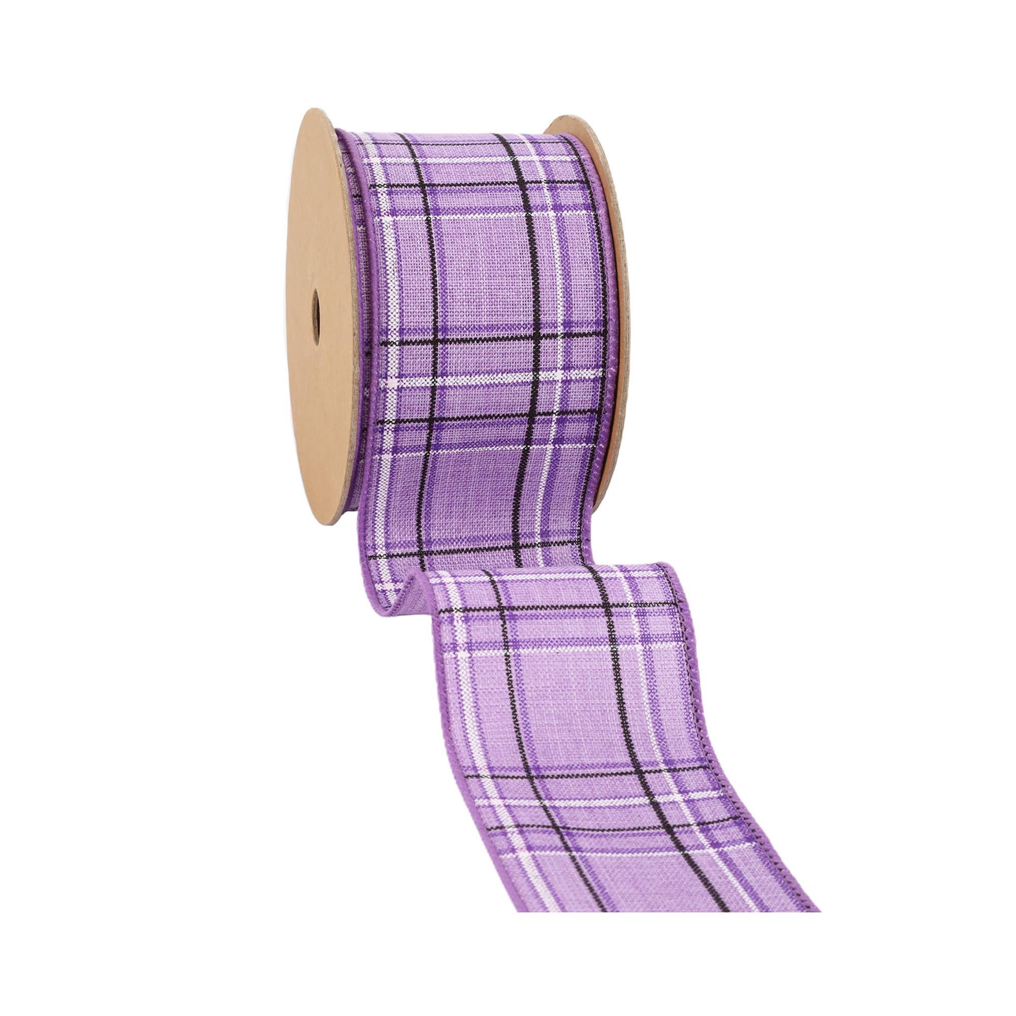 LA Ribbons Wholesale - Wholesale Ribbon - Gift Wrapping - Wired Ribbon | Purple/Spring Plaid | 10 Yard Roll10
