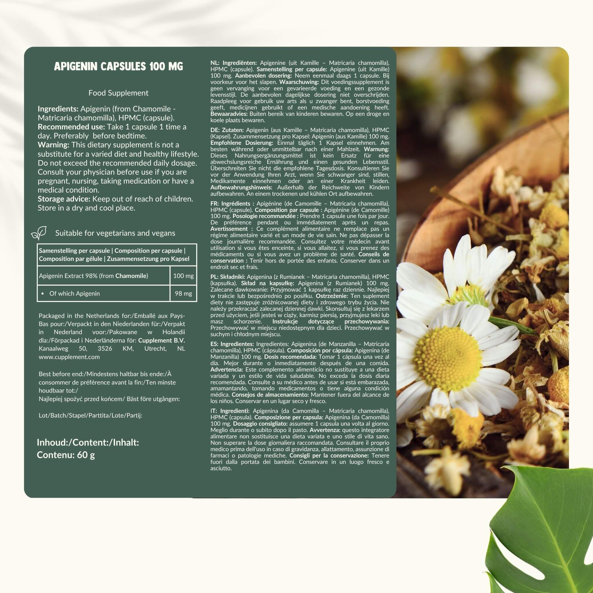 Cupplement b.v. - Wholesale Oral Supplement/Vitamin - Apigenin Extract Capsules 100 mg 60 Capsules6