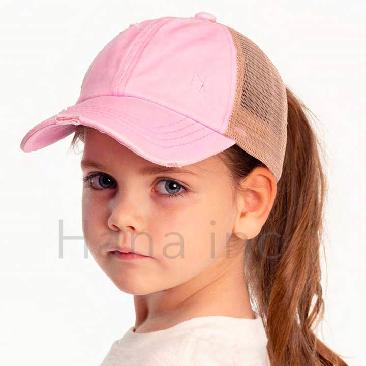 Hana – wholesale Baseball cap – Kids – C.C Kids Washed Denim Elastic Band Crossed Pony Cap24