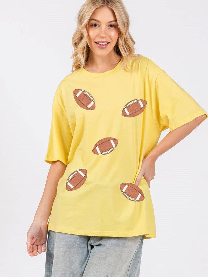 Glitter' Football All-Over Gameday Graphic Washed Cotton Top for wholesale by Zutter