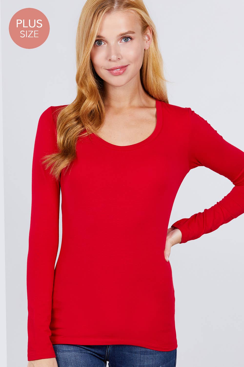 Active Basic | Active USA - Wholesale Knit Top - Women's - [PLUS SIZE] Long Sleeve Scoop Neck Top17