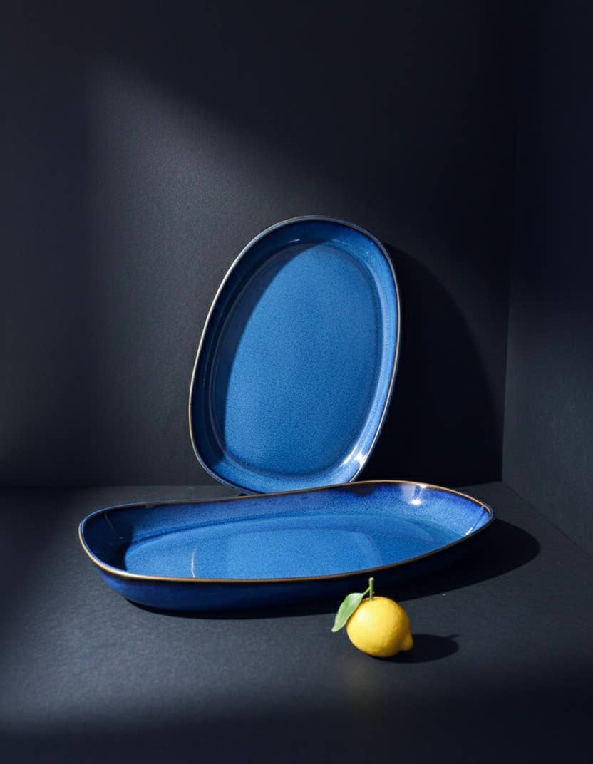 GHARYAN Stoneware & Olive Wood Tableware | USA – wholesale Serving plate – Mini Handmade Long Stoneware Serving Platters  | Dadasi 5