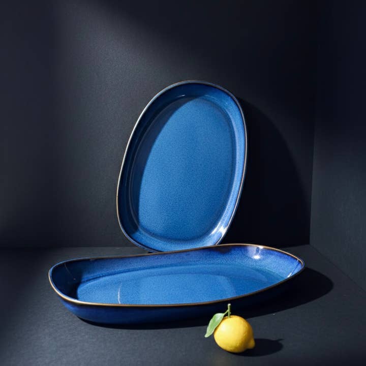 GHARYAN Stoneware & Olive Wood Tableware | USA - Wholesale Serving Plate - Mini Handmade Long Stoneware Serving Platters | Dadasi 5