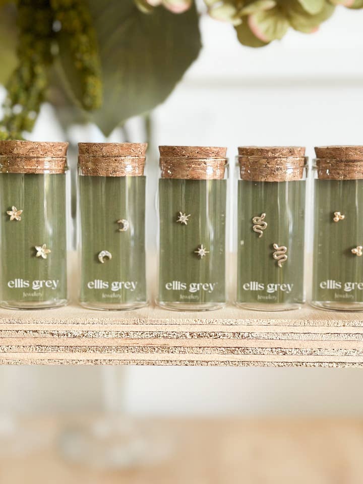 Glass Vial Stud Earrings - 5 mixed designs for wholesale by Ellis Grey Jewellery