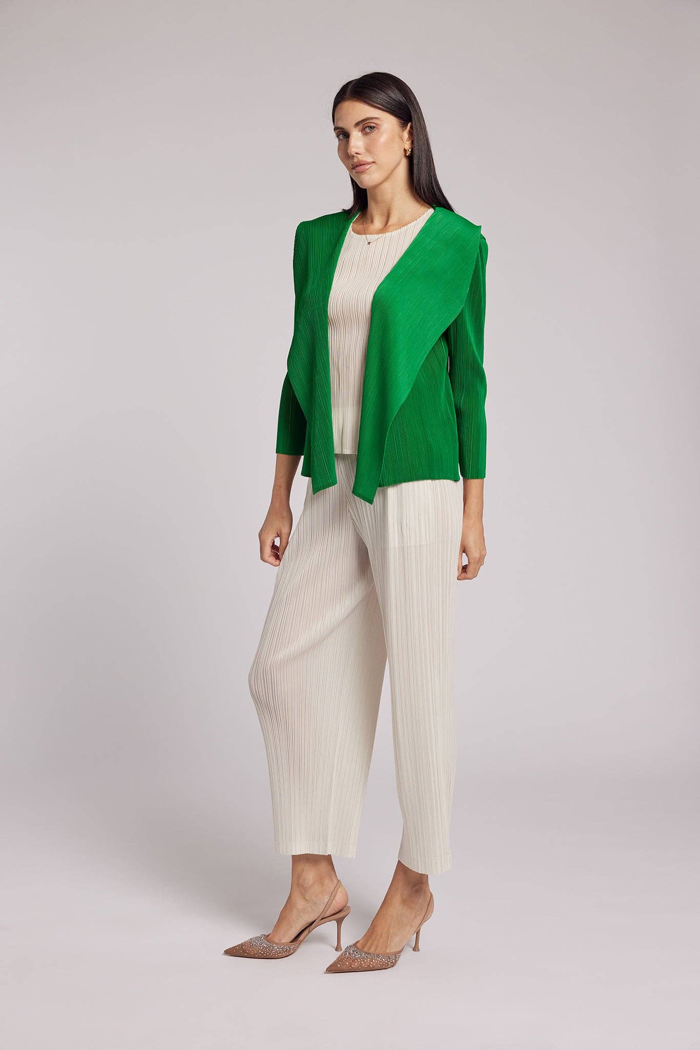 Jade Crystal Pleats Shawl Cardigan for wholesale on Faire3