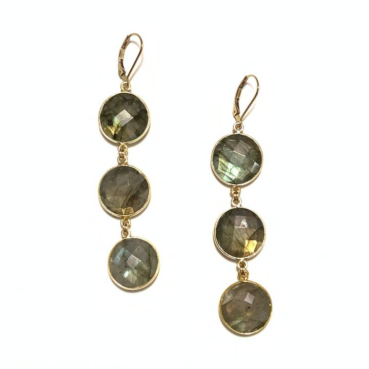 Labradoriet grote drievoudige schijf oorbellen voor wholesale door Solid Design Studios