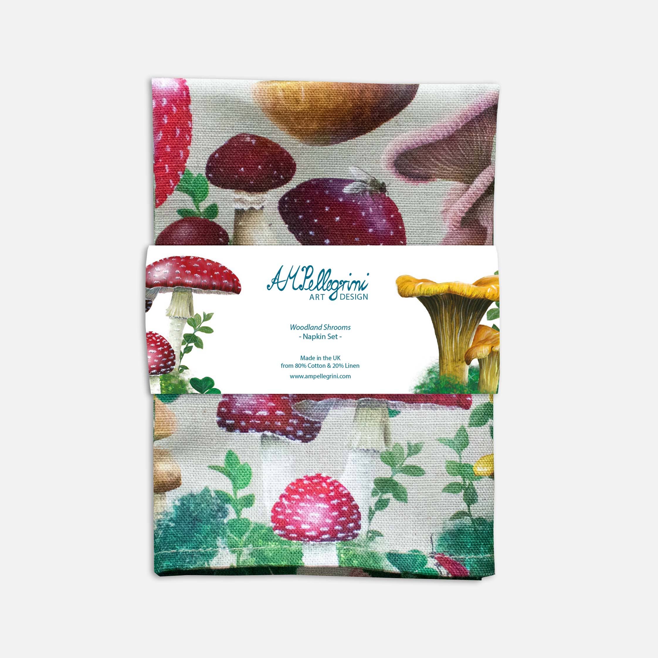 AMPellegrini Art & Design - Wholesale Dinner & Cloth Napkin - Woodland Mushroom napkin set / Mushroom and fungi napkins7