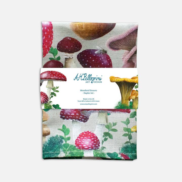 AMPellegrini Art & Design - Wholesale Dinner & Cloth Napkin - Woodland Mushroom napkin set / Mushroom and fungi napkins7