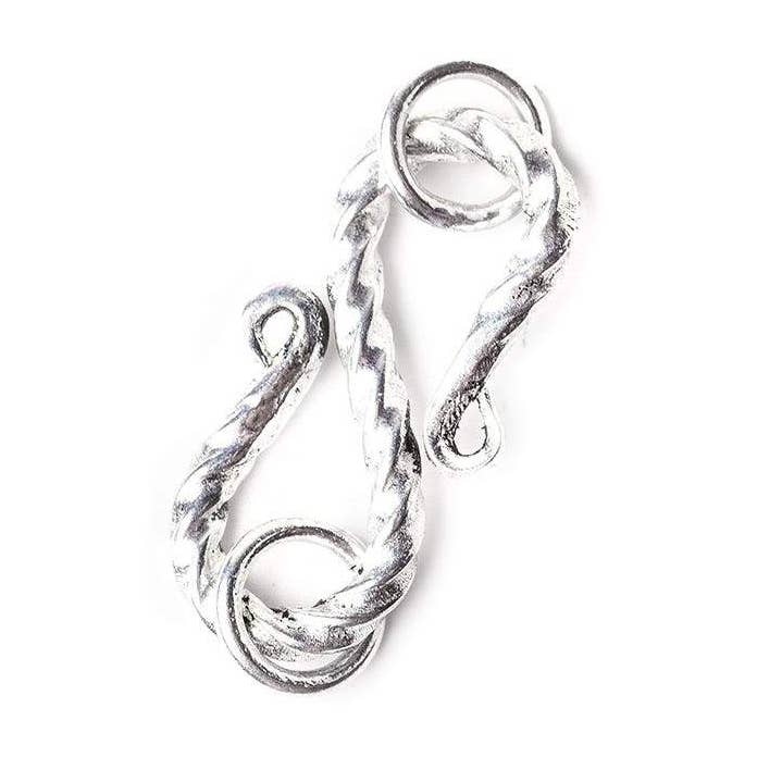 Crochet en S torsadé en argent sterling vieilli de 16 mm, 1 pièce pour la vente par Beads of Cambay