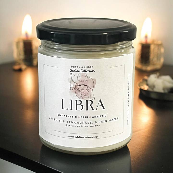 Poppy & Ember - Wholesale Jar/Filled Candle - Libra Zodiac Crystal Candle1