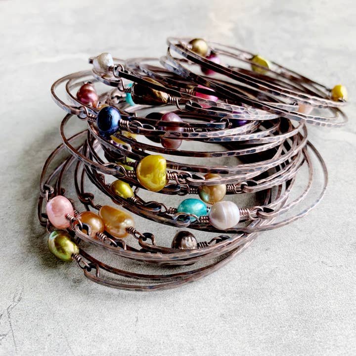 Decadent - Pearl Bangle Bracelets - Oxidized Copper for wholesale by LITVA'S Jewelry